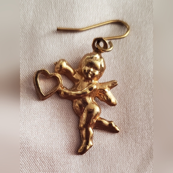 Vintage Cupid Earrings goldtone, 1" long - Picture 2 of 6